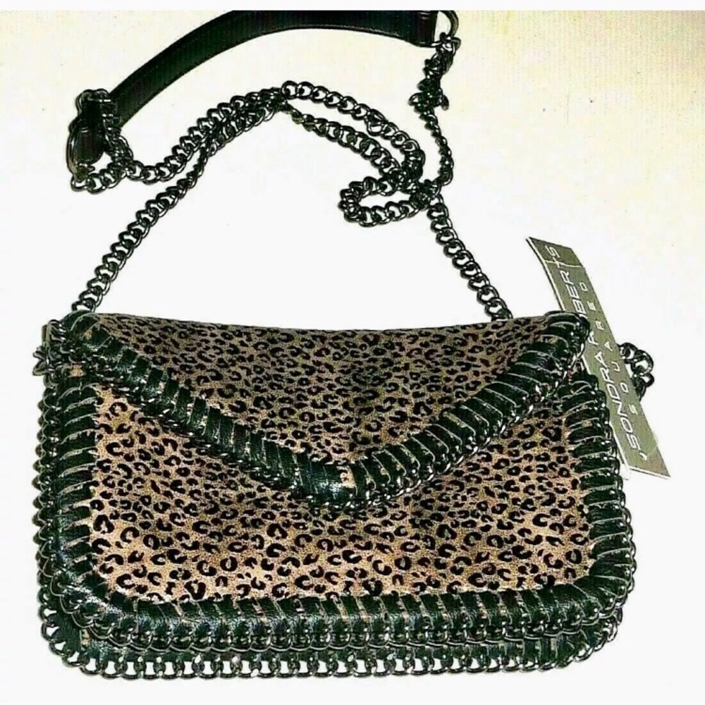 SONDRA ROBERTS Flap Cheetah Animal Print Bronze Shoulder bag Crossbody NWT